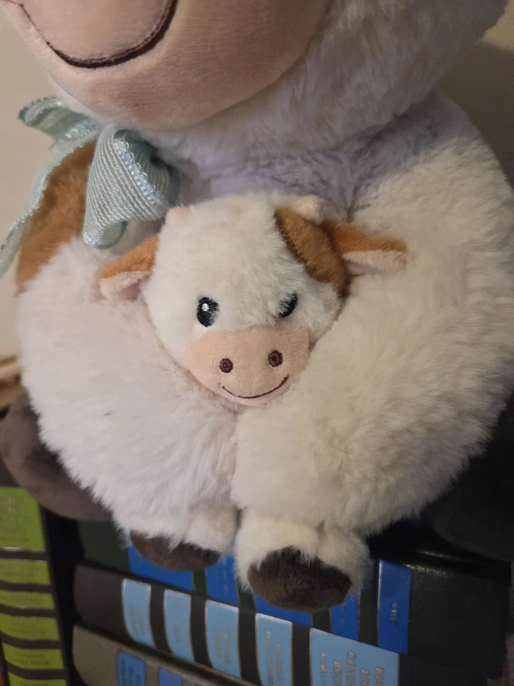 Plush Cow with Mini Calf - Soft White and Light Brown Cute plush stuffy highland
